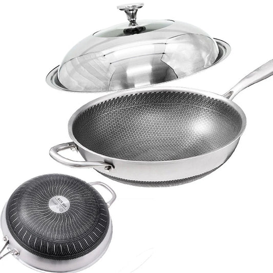 Stainless Steel Wok 34cm 304 Non-Stick Stir Fry Cooking