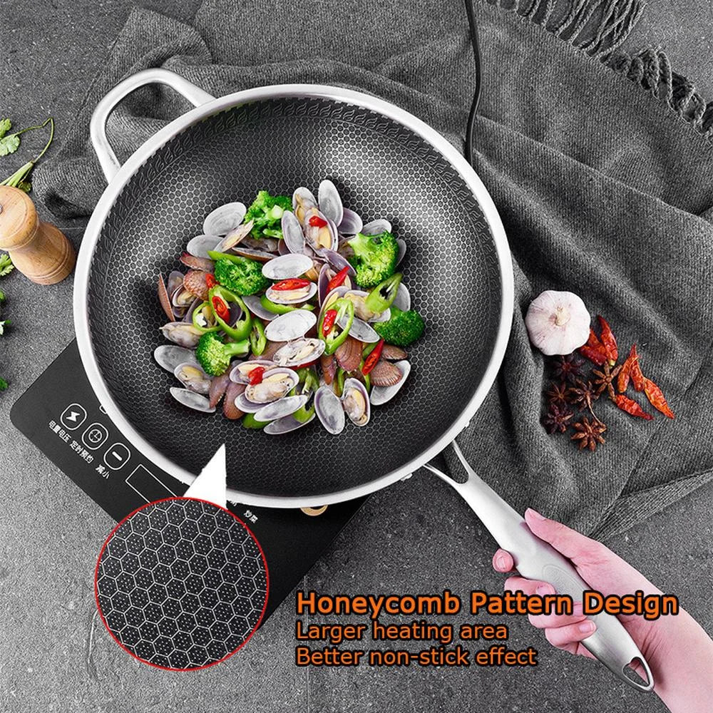 Stainless Steel Wok 34cm 304 Non-Stick Stir Fry Cooking