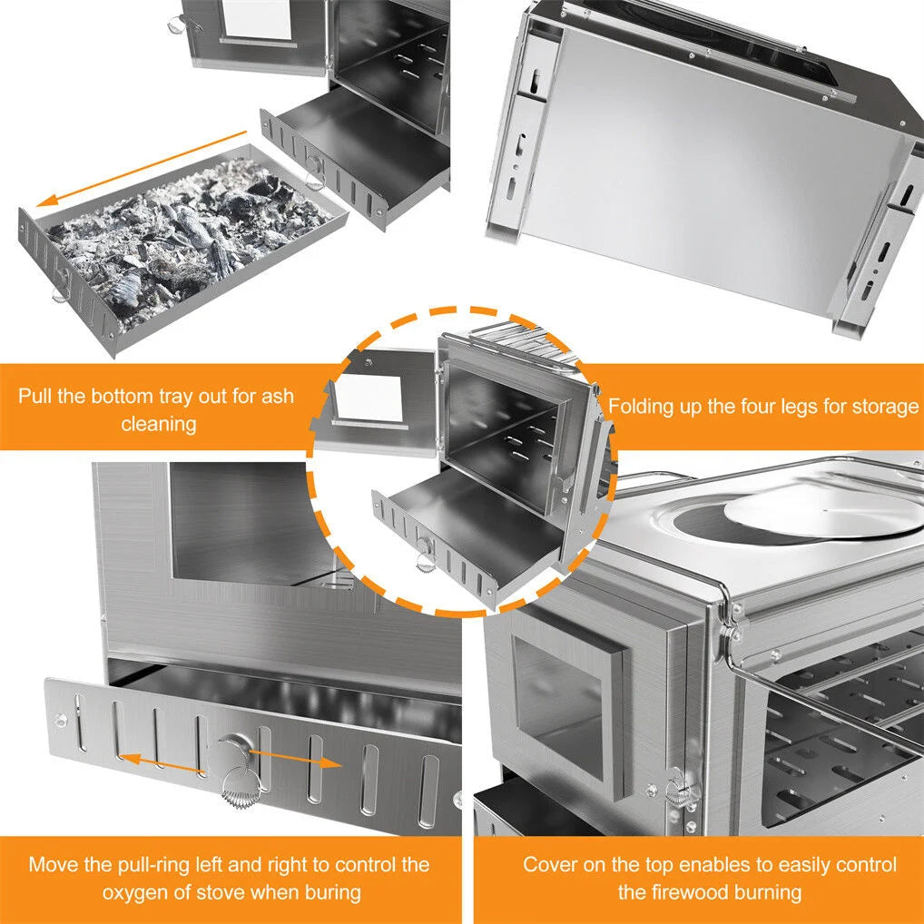 Burning stove burner with front casing details and fitted handles