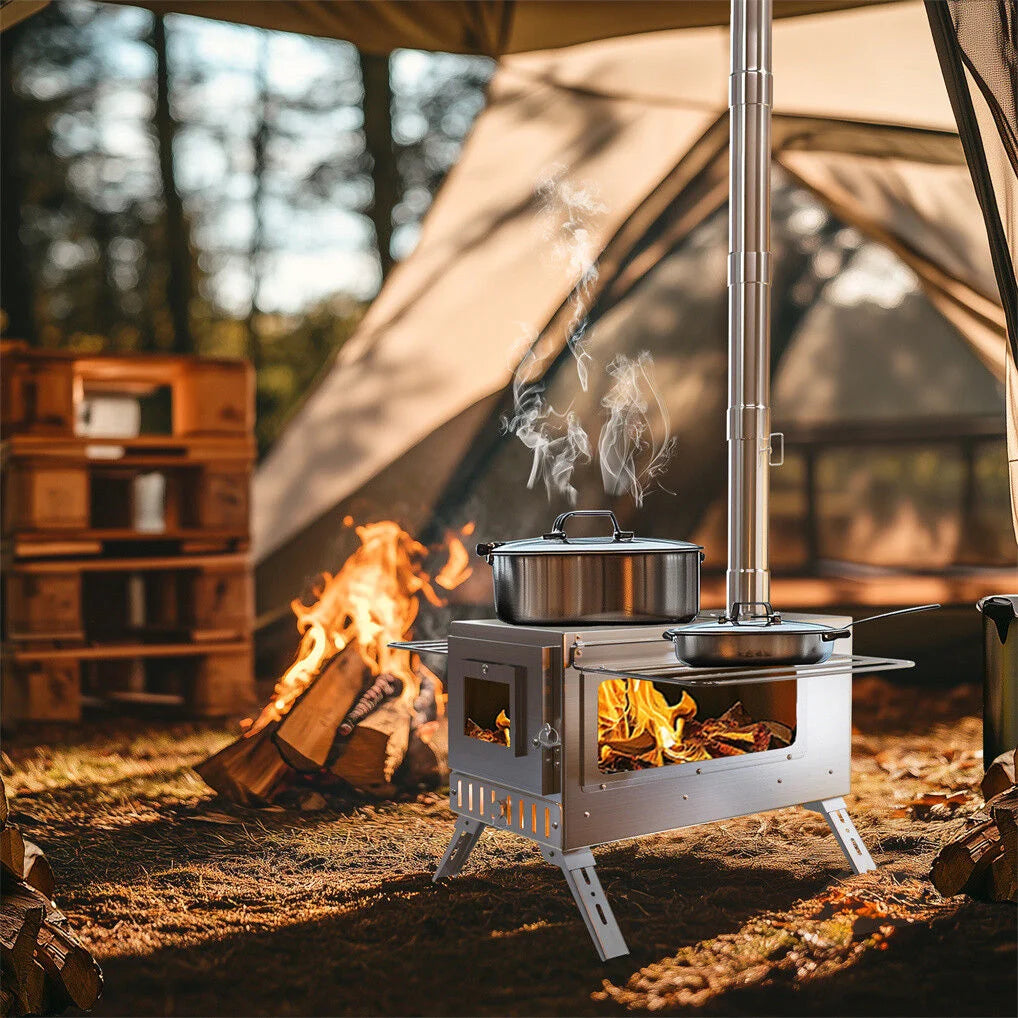 Stainless Steel Wood Burning Stove 1 Burner Camping