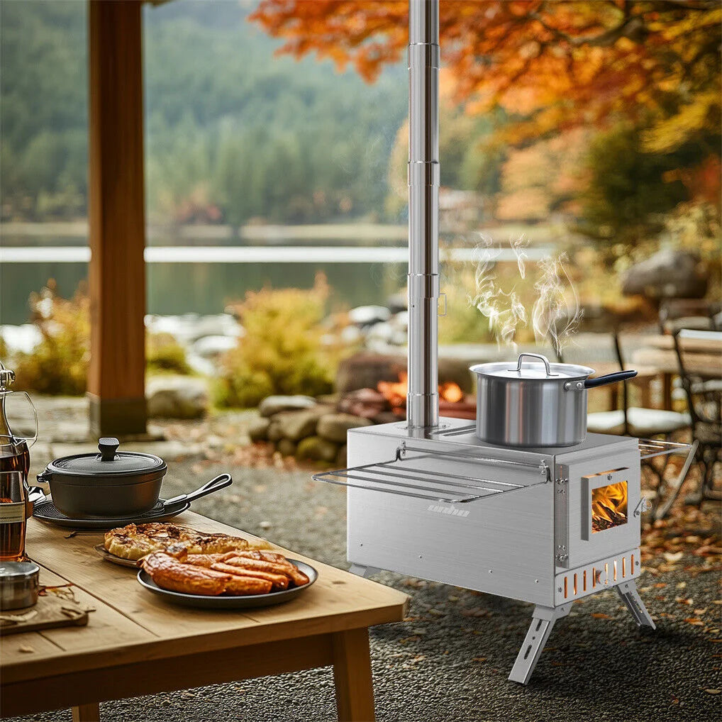 Stainless steel burning stove burner with assembled base supports and lower rails