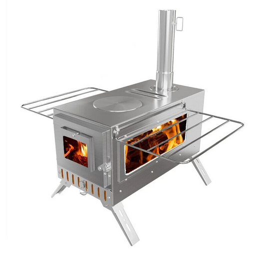Stainless steel burning stove burner with camping bbq chimney tools