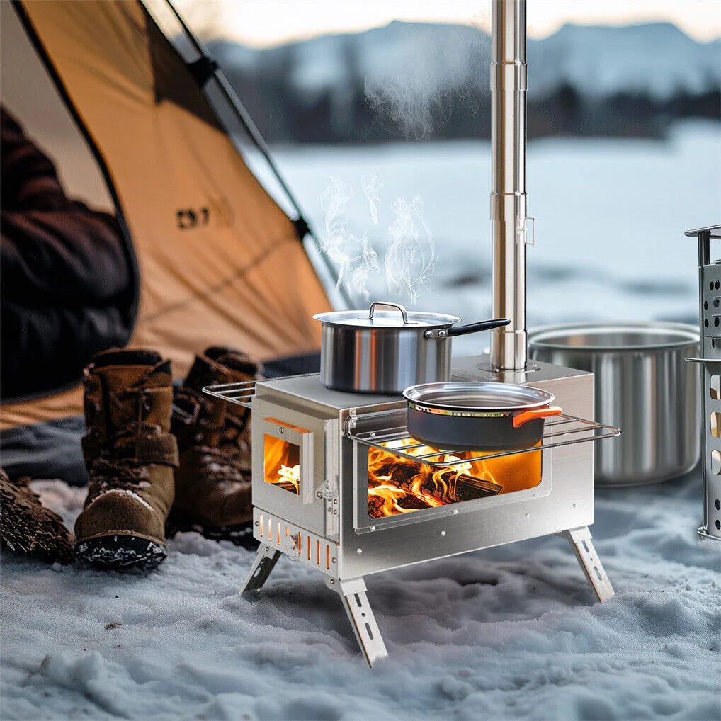 Burning stove burner with camping bbq chimney tools