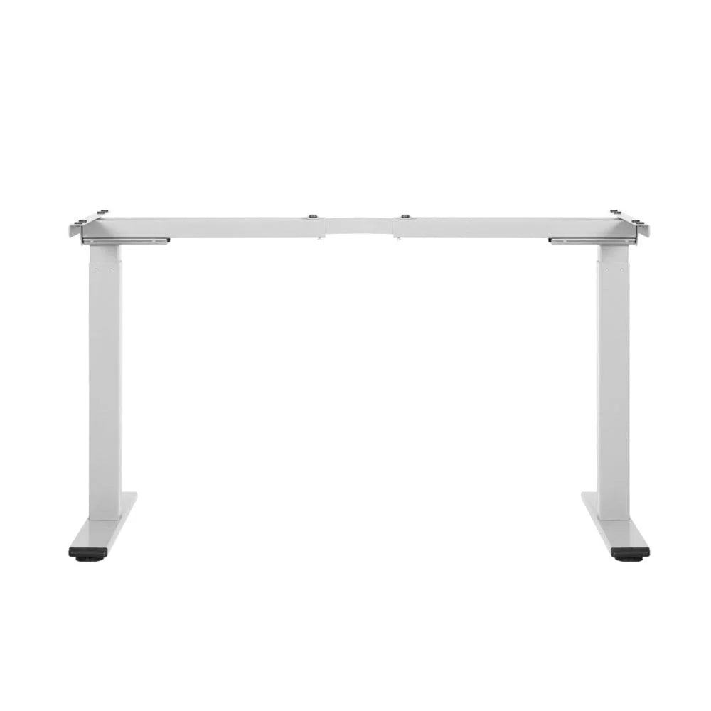 White standing desk with workstation surface and side shelves