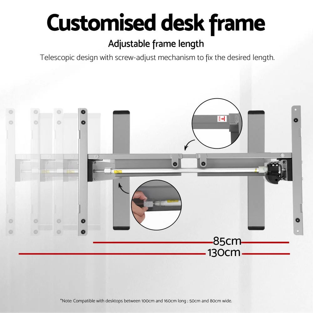 Grey standing desk with drawer storage and writing surface