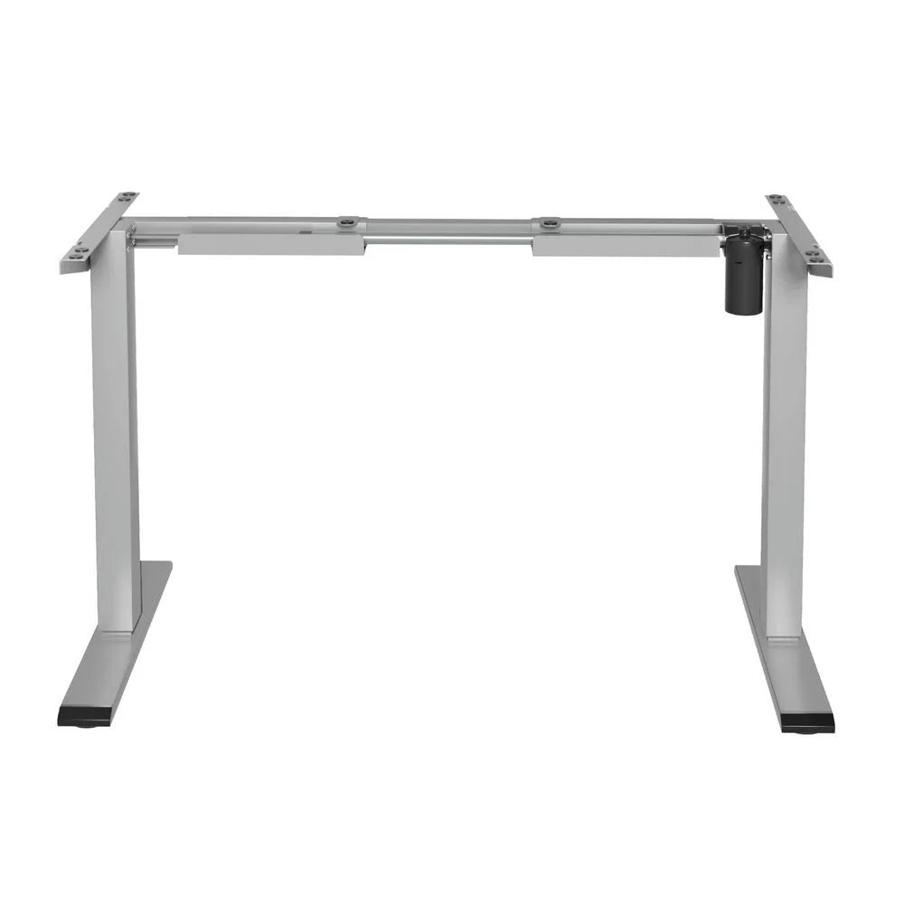 Grey standing desk with adjustable worktop and sturdy legs