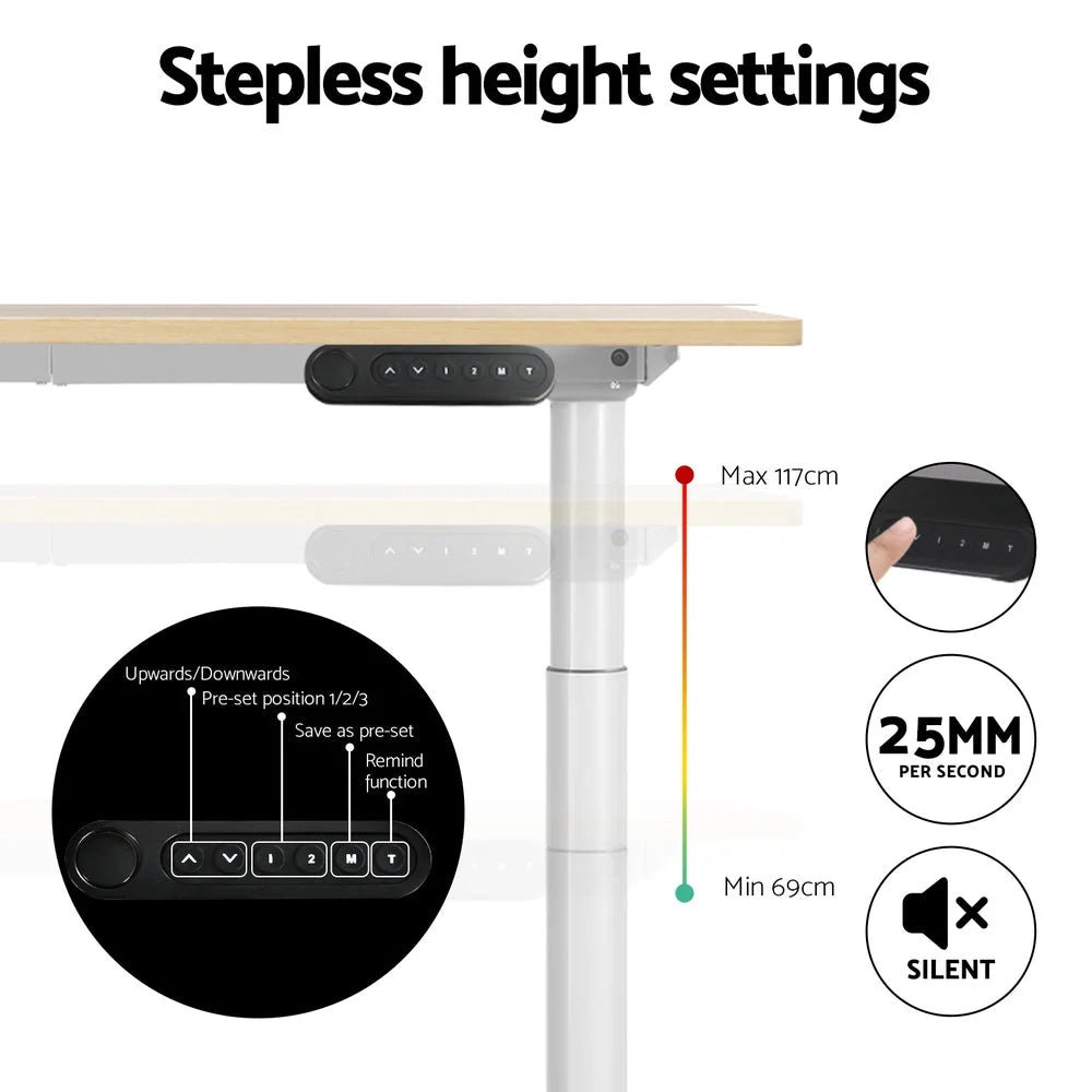 Standing Desk Motorised Dual Motor 120CM - White Oak