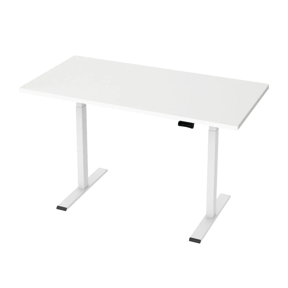 White 140cm desk with standing electric height adjustable