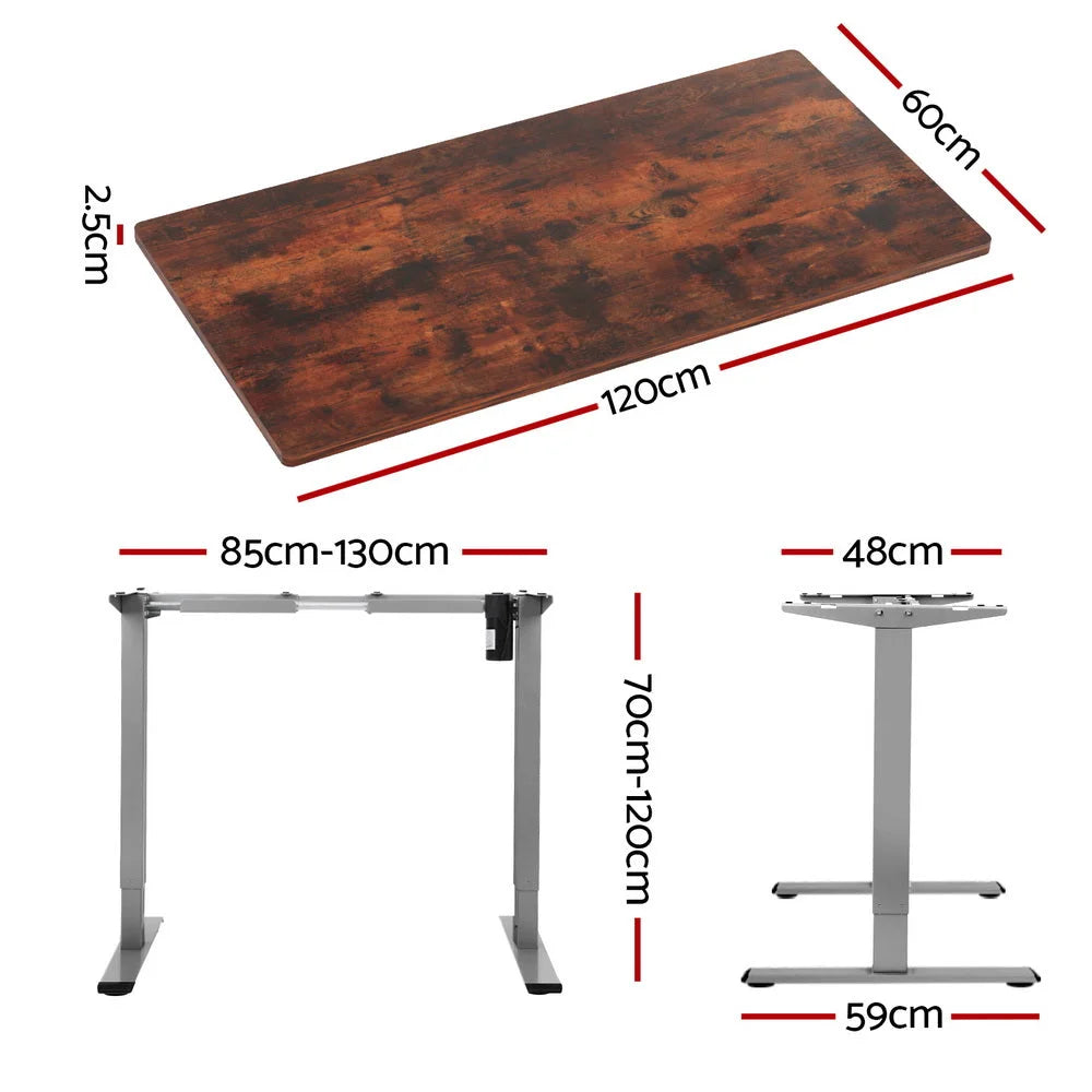 Brown grey 120cm desk with tabletop and support frame