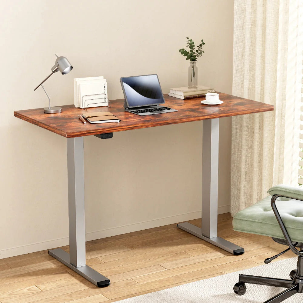 Brown grey 120cm desk with standing motorized rustic electric