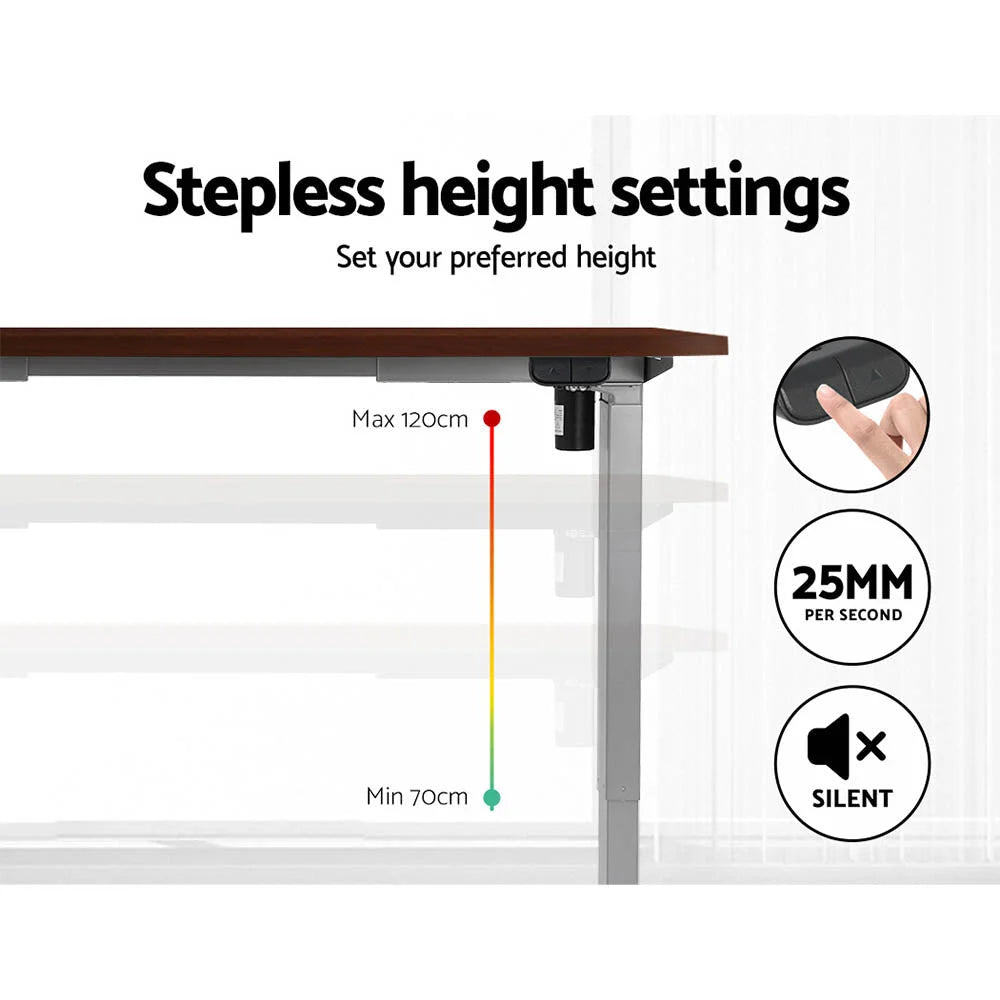 Grey 140cm standing desk with tabletop and metal support frame