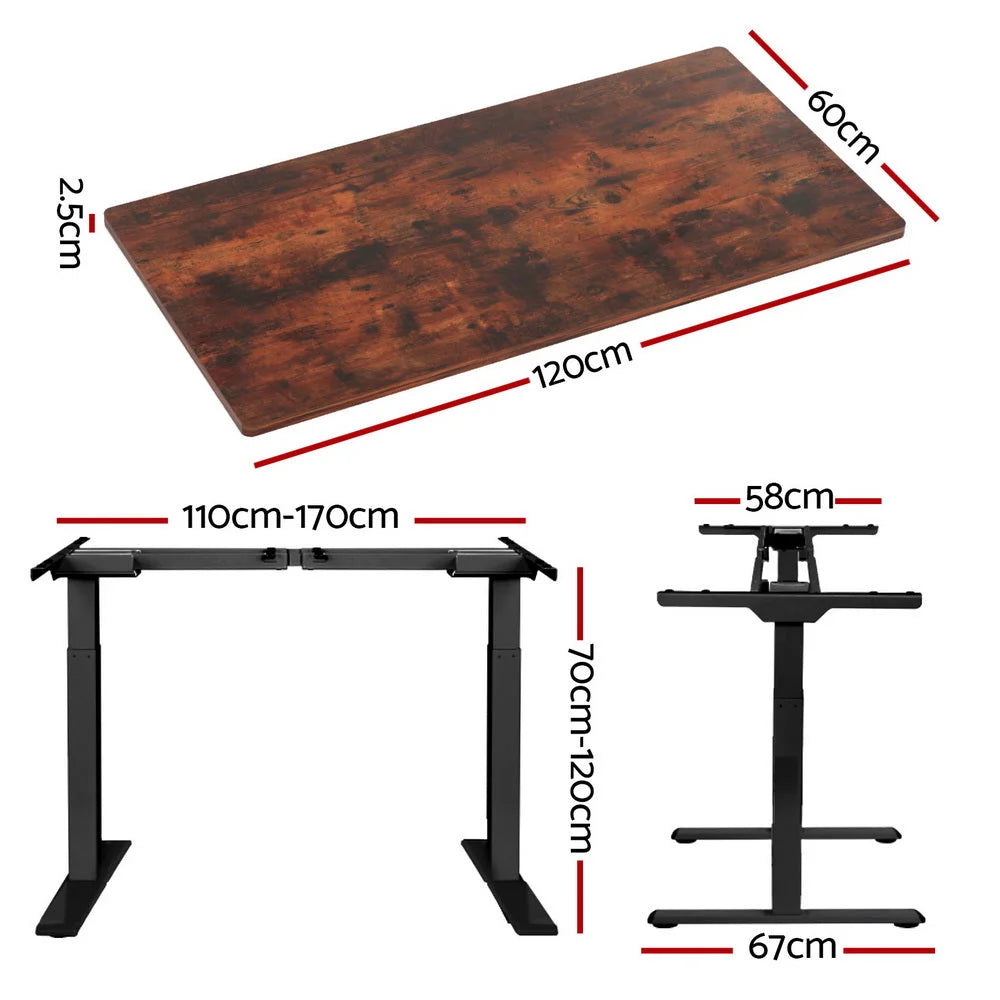 Brown black 120cm desk with tabletop and support frame