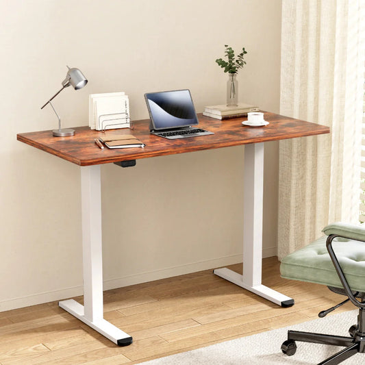 Brown white 140cm desk with standing motorized dual motor