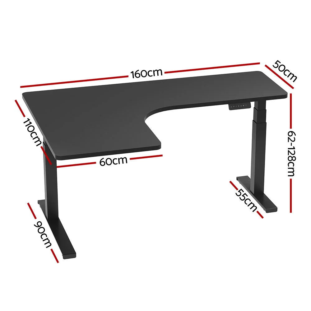 Standing Desk Motorized L-Shape 160CM - Black - Furniture