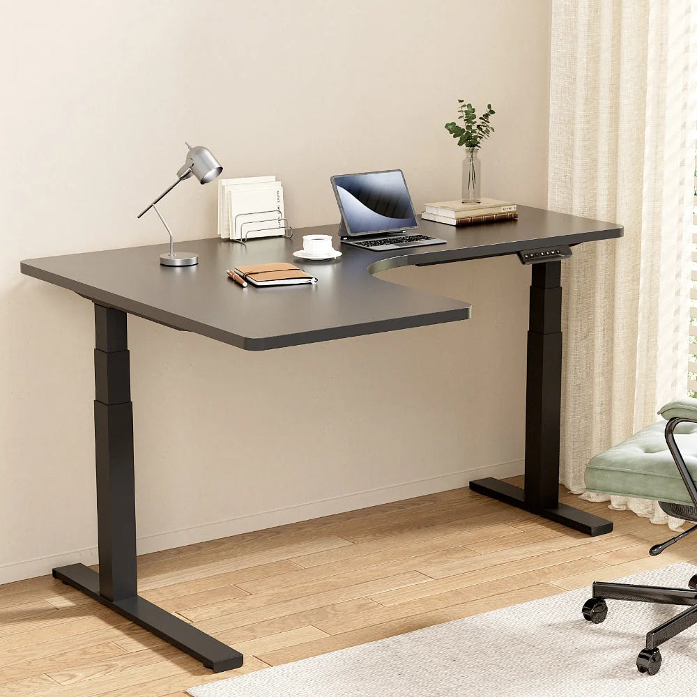 Standing Desk Motorized L-Shape 160CM - Black - Furniture