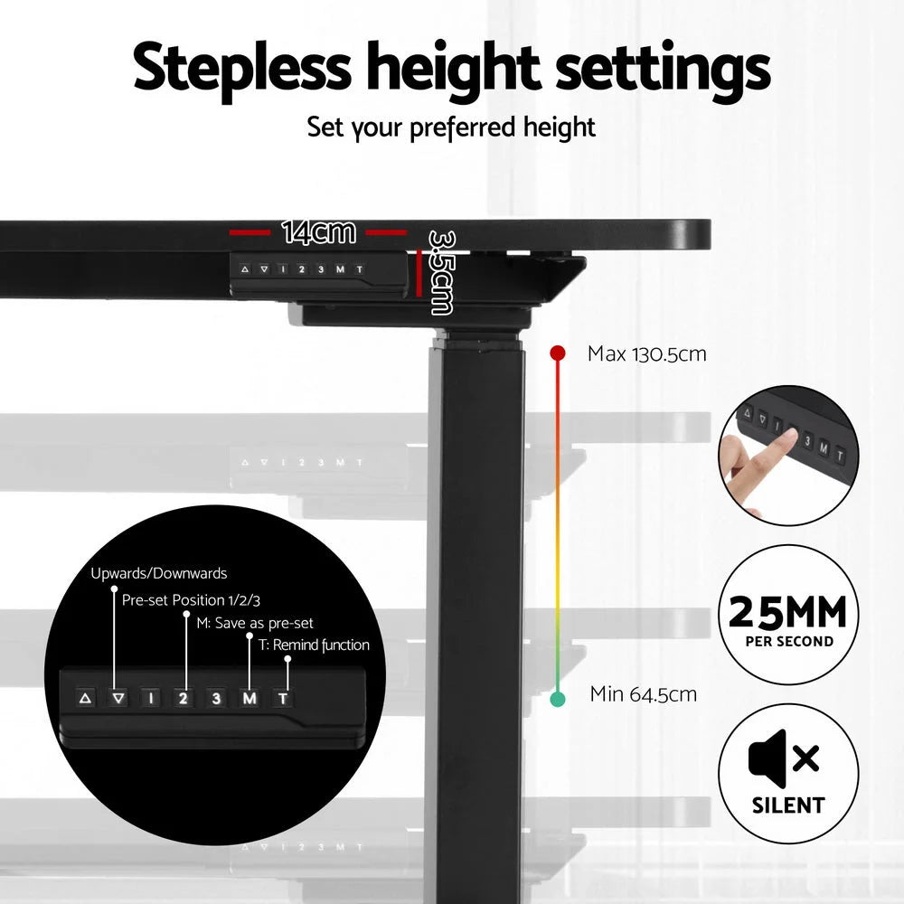 Standing Desk Motorized L-Shape 160CM - Black - Furniture
