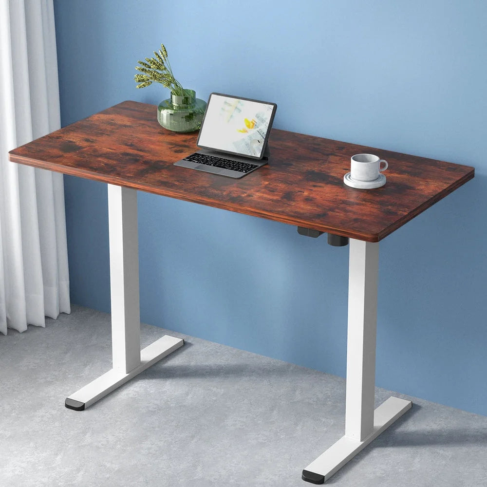 Brown white 120cm desk with standing motorized sit stand