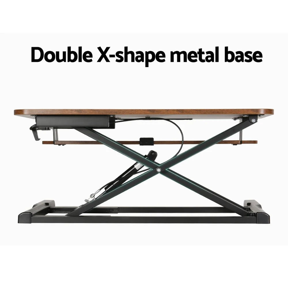 Desk with standing riser height adjustable rustic