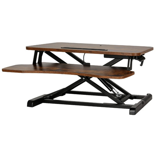 Brown 80cm desk with standing riser height adjustable