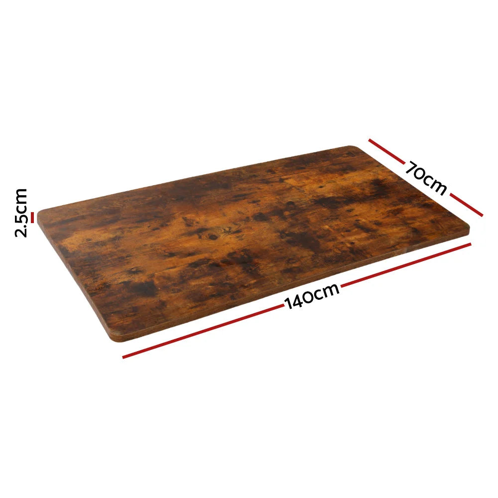 Brown 140cm standing desk with drawer storage and writing surface