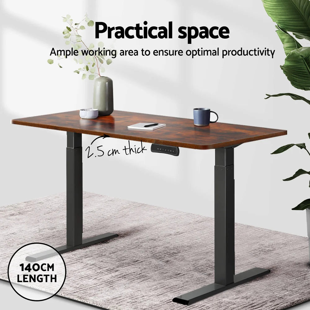 Brown 140cm standing desk with work surface and storage section
