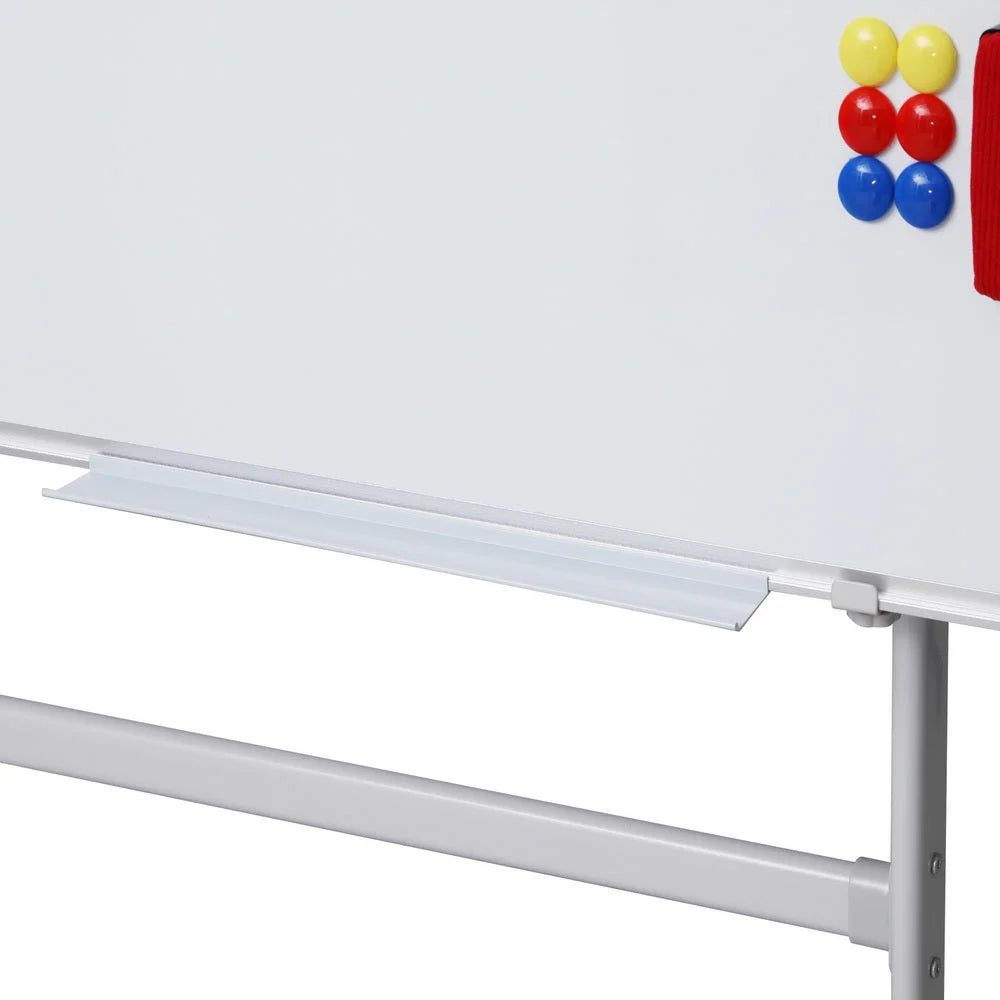 90x120cm standing whiteboard wheels with upright supports and shelf tiers