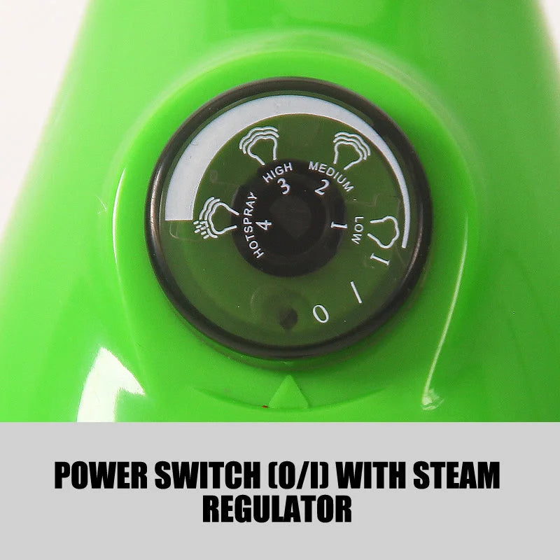 Steam mop cleaner with matching accessories and clear item layout