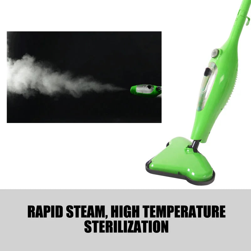 Steam mop cleaner with caster wheels and side handle rail