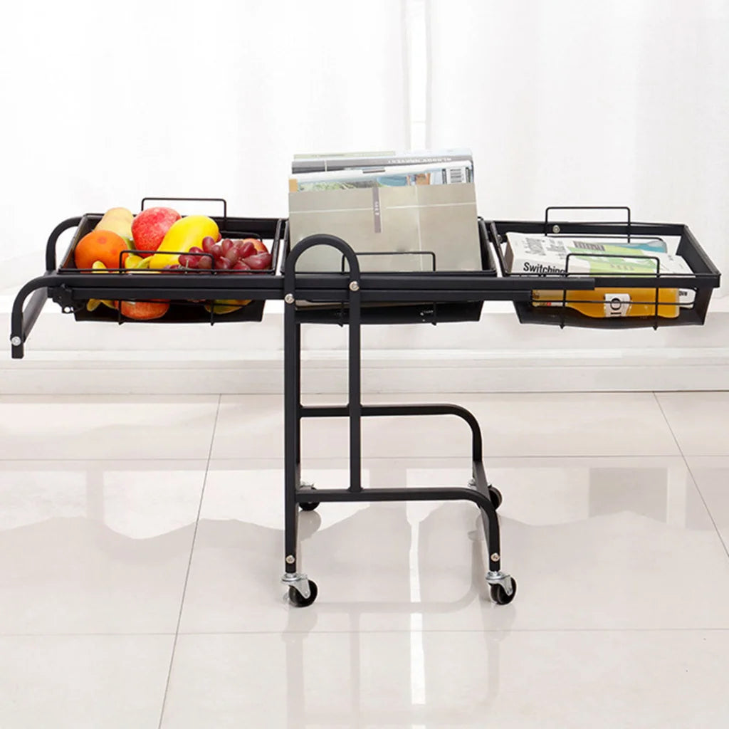 Steel Black Adjustable Kitchen Cart 3 Tier Multi-Functional Shelves Portable Storage Organizer with Wheels