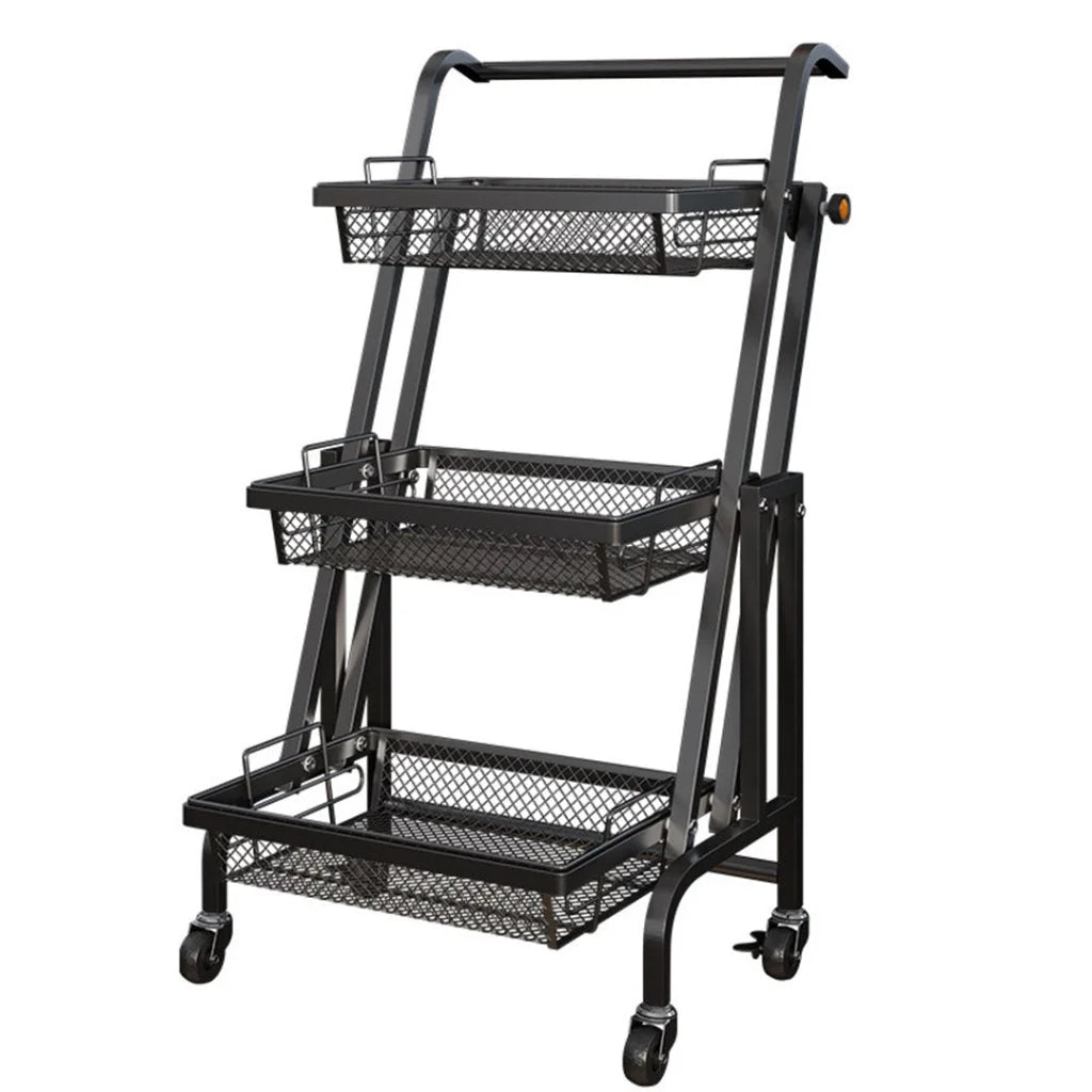 Steel Black Adjustable Kitchen Cart 3 Tier Multi-Functional Shelves Portable Storage Organizer with Wheels