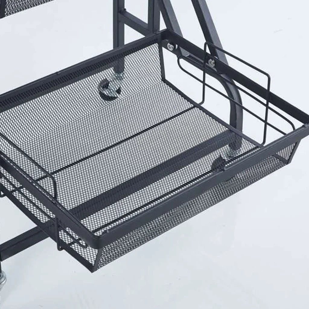Steel Black Adjustable Kitchen Cart 3 Tier Multi-Functional Shelves Portable Storage Organizer with Wheels