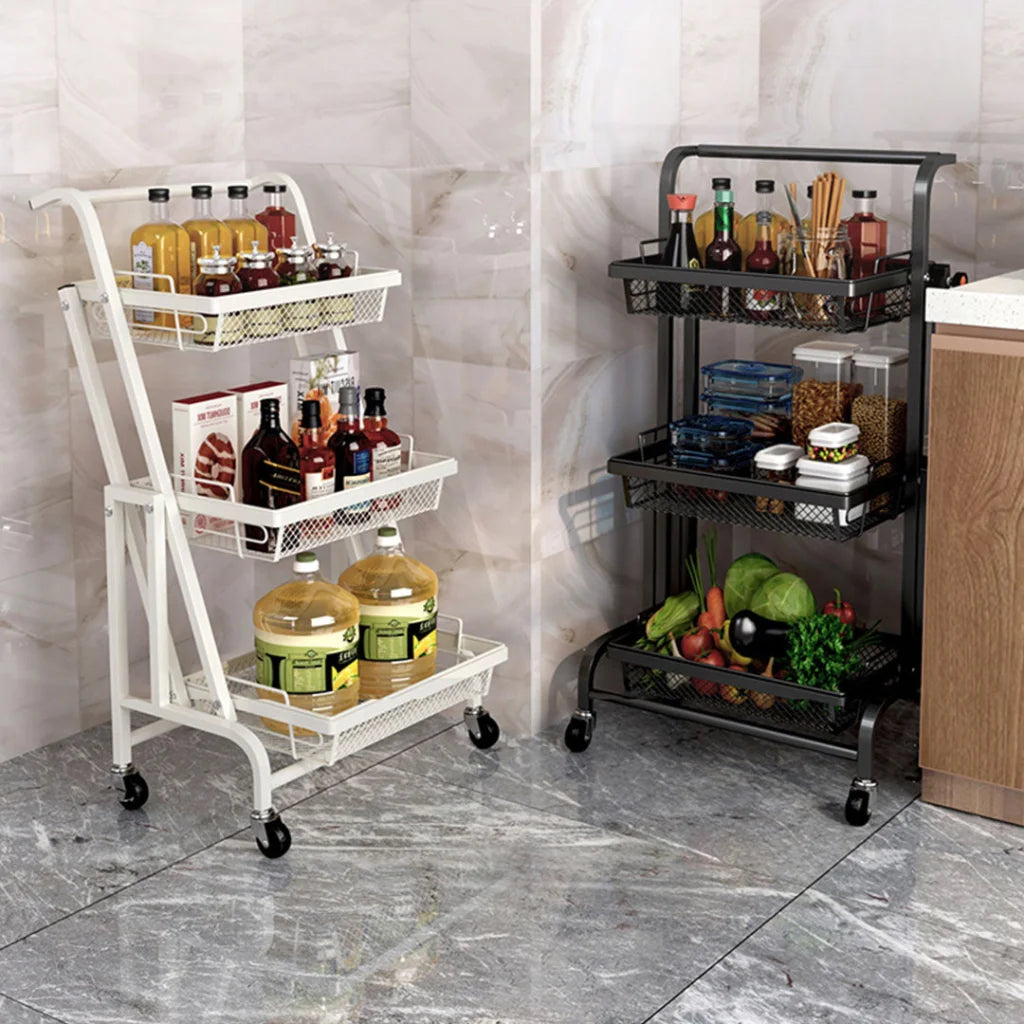 Steel Black Adjustable Kitchen Cart 3 Tier Multi-Functional Shelves Portable Storage Organizer with Wheels