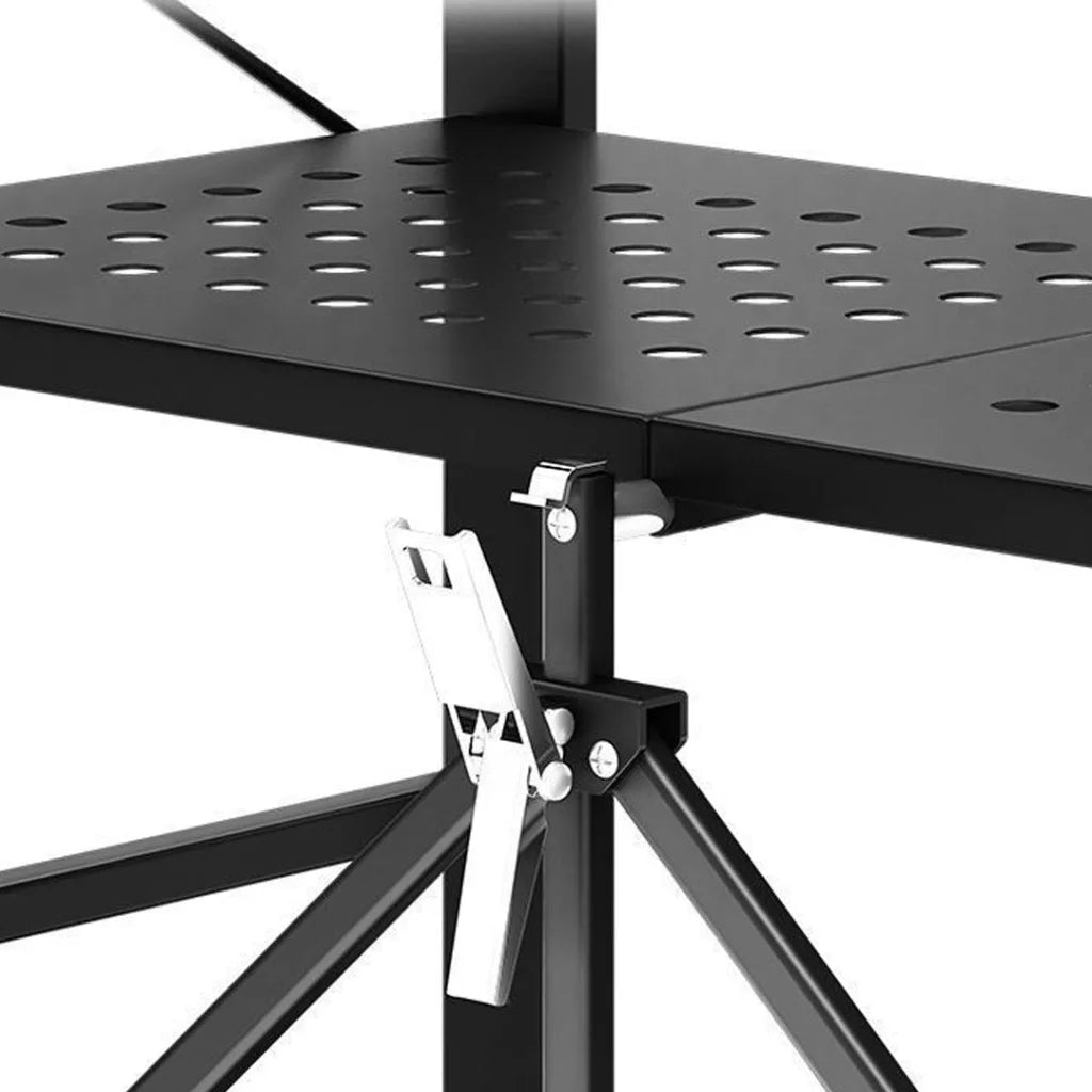 Steel Black Foldable Display Stand 4 Tier Multi-Functional Shelves Portable Storage Organizer with Wheels