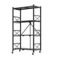 Steel Black Foldable Display Stand 4 Tier Multi-Functional Shelves Portable Storage Organizer with Wheels