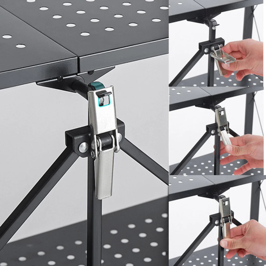 Steel Black Foldable Kitchen Cart 3 Tier Multi-Functional Shelves Portable Storage Organizer with Wheels