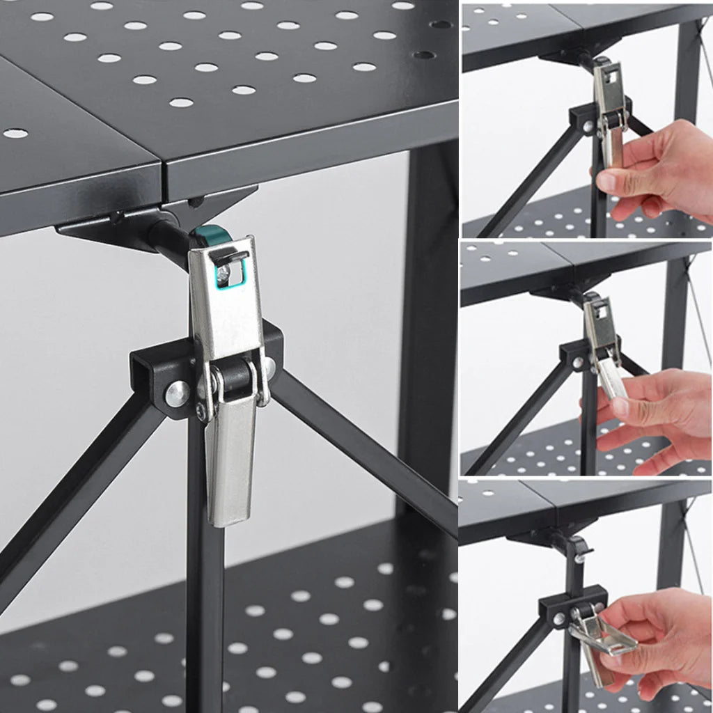 Steel Black Foldable Kitchen Cart 5 Tier Multi-Functional Shelves Portable Storage Organizer with Wheels