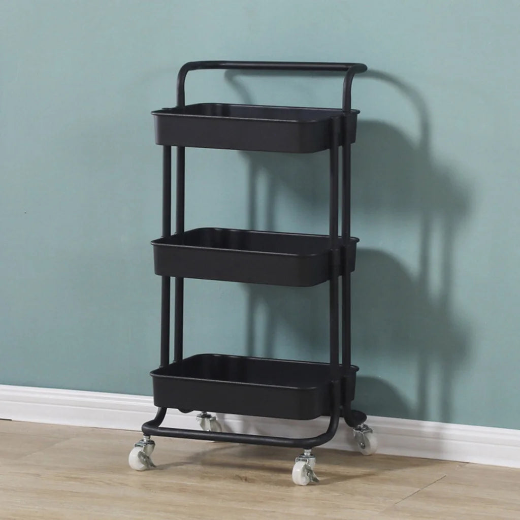 Steel Black Movable Kitchen Cart 3 Tier Multi-Functional Shelves Portable Storage Organizer with Wheels
