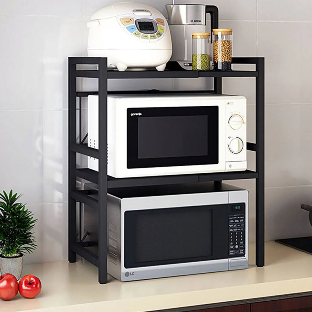 Steel Black Retractable Kitchen Microwave Oven Stand 2X 3 Tier Multi-Functional Shelves Storage Organizer