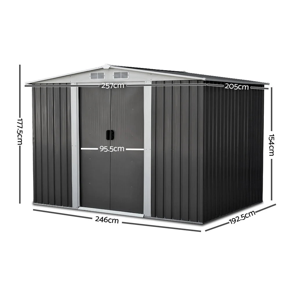 Steel Garden Shed 2.05x2.57m with Roof Grey - Garden