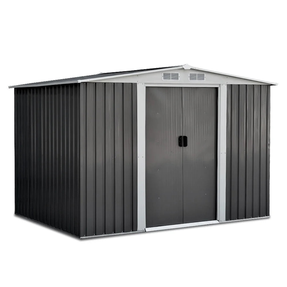 Steel Garden Shed 2.05x2.57m with Roof Grey - Garden