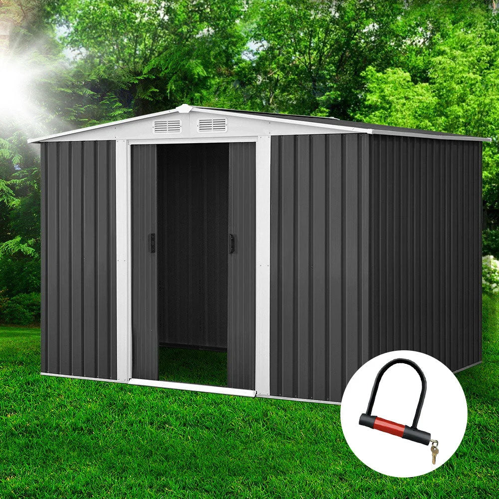 Steel Garden Shed 2.05x2.57m with Roof Grey - Garden