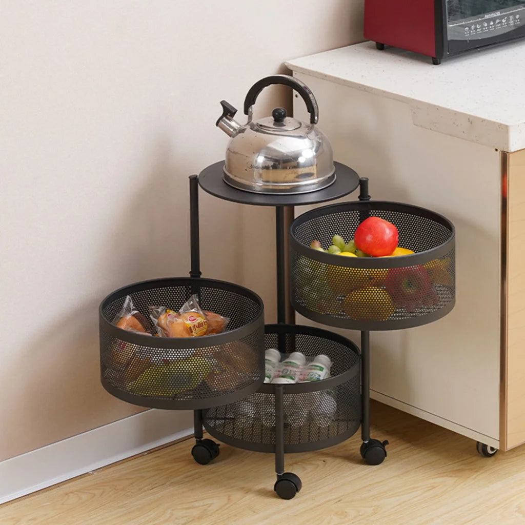 Steel Round Rotating Kitchen Cart 2X 3 Tier Multi-Functional Shelves Portable Storage Organizer with Wheels