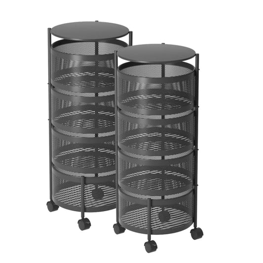 Steel Round Rotating Kitchen Cart 2X 4 Tier Multi-Functional Shelves Portable Storage Organizer with Wheels