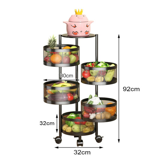 Steel Round Rotating Kitchen Cart 2X 5 Tier Multi-Functional Shelves Portable Storage Organizer with Wheels