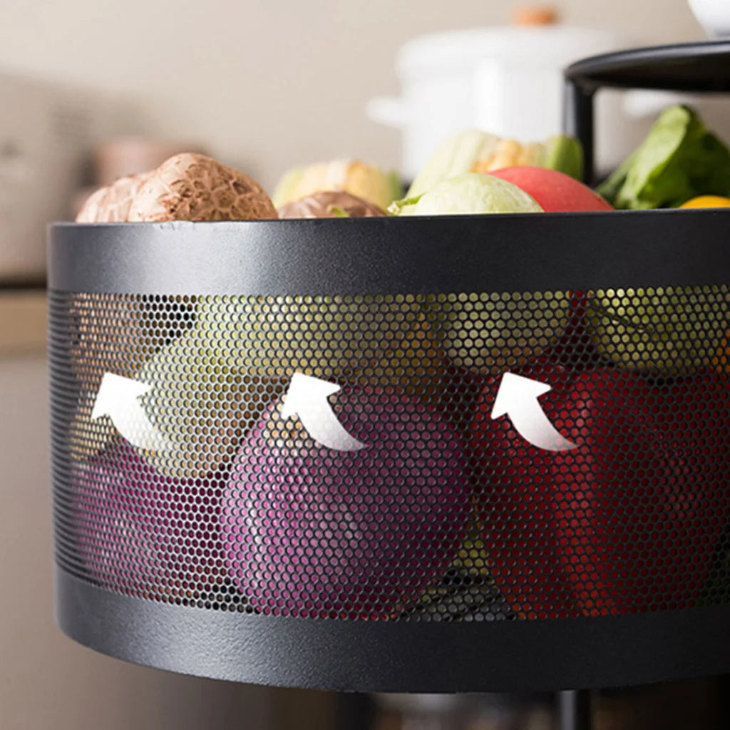 Steel Round Rotating Kitchen Cart 3 Tier Multi-Functional Shelves Portable Storage Organizer with Wheels