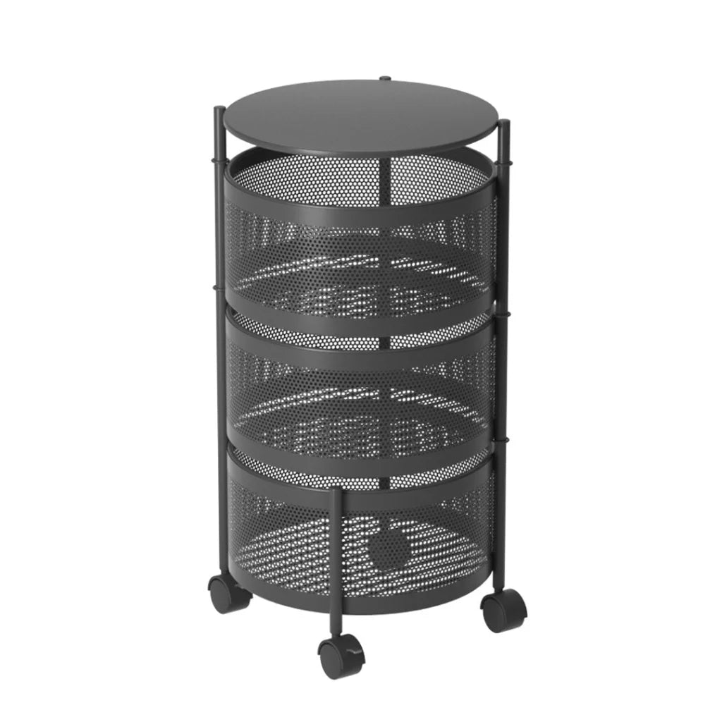 Steel Round Rotating Kitchen Cart 3 Tier Multi-Functional Shelves Portable Storage Organizer with Wheels
