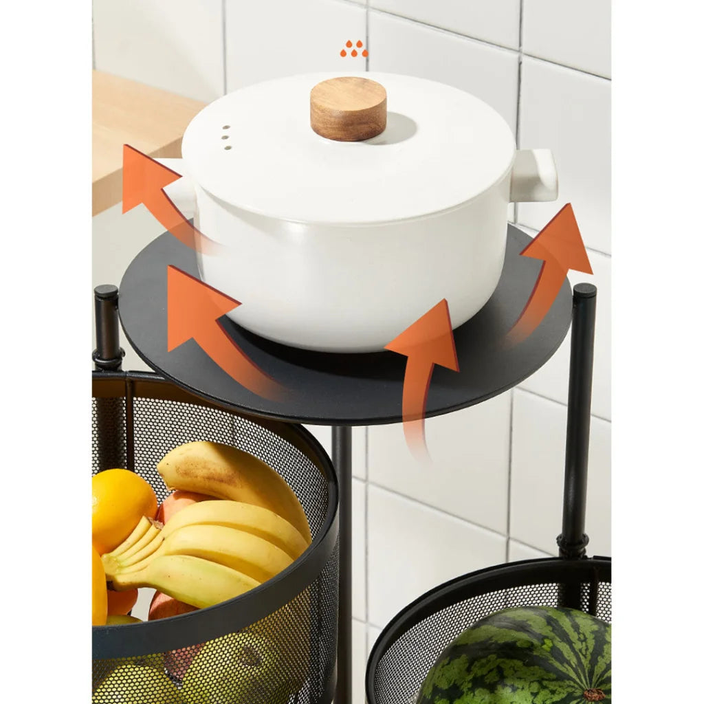 Steel Round Rotating Kitchen Cart 4 Tier Multi-Functional Shelves Portable Storage Organizer with Wheels