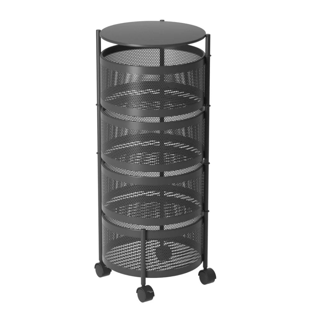 Steel Round Rotating Kitchen Cart 4 Tier Multi-Functional Shelves Portable Storage Organizer with Wheels