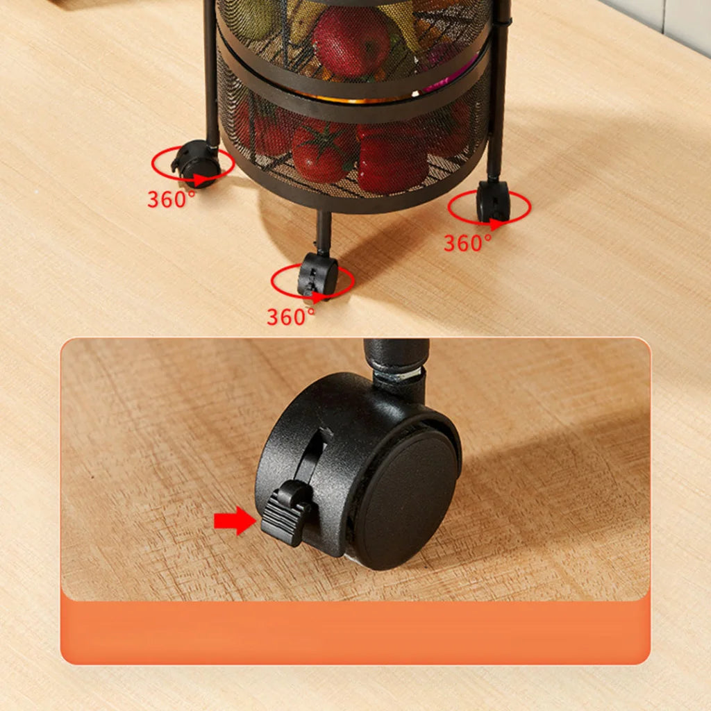 Steel Round Rotating Kitchen Cart 4 Tier Multi-Functional Shelves Portable Storage Organizer with Wheels