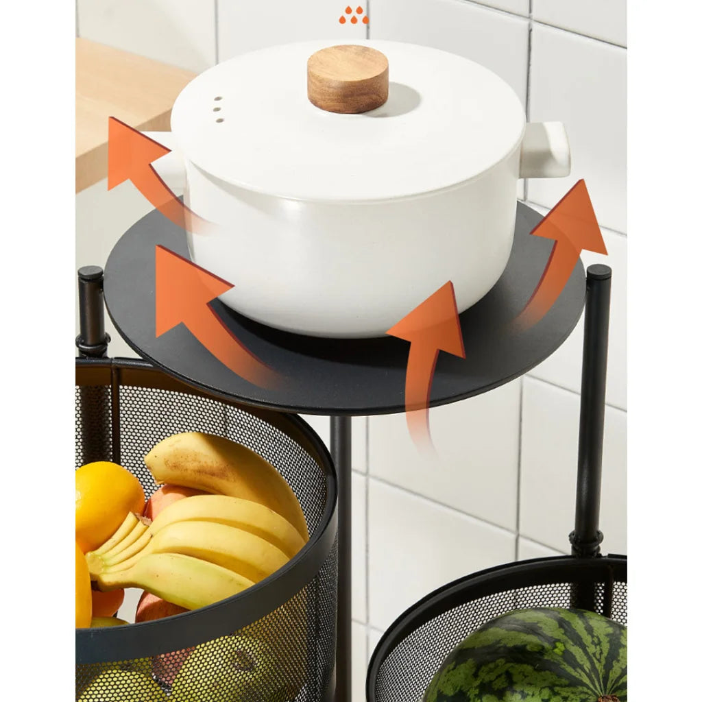 Steel Round Rotating Kitchen Cart 5 Tier Multi-Functional Shelves Portable Storage Organizer with Wheels